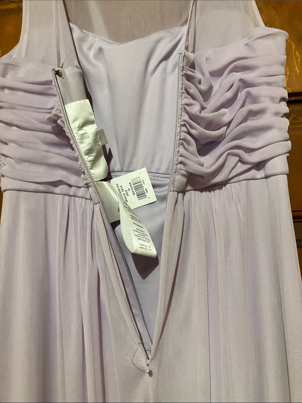 David's Bridal Lavender Chiffon Maxi Dress with Illusion Yoke - Picture 3 of 6